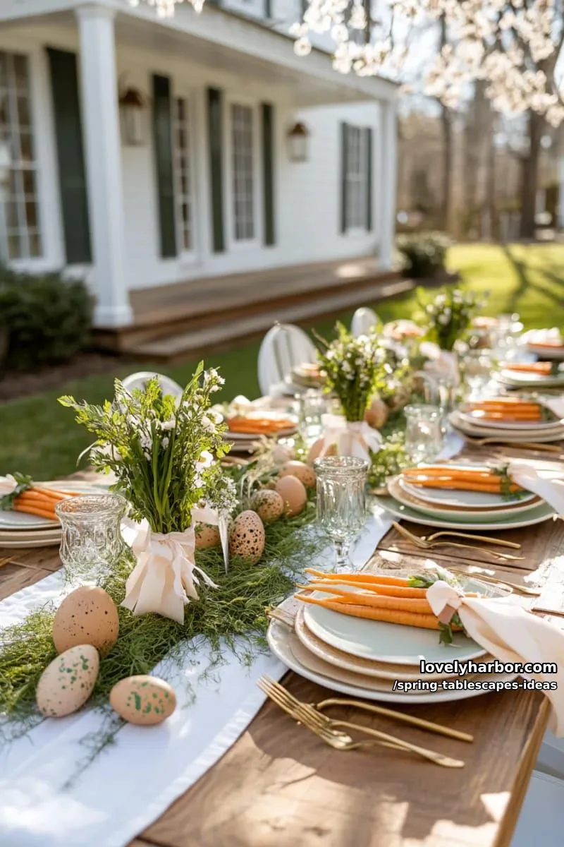 fresh carrot bunches bundled with ribbon for whimsical spring table ends 1