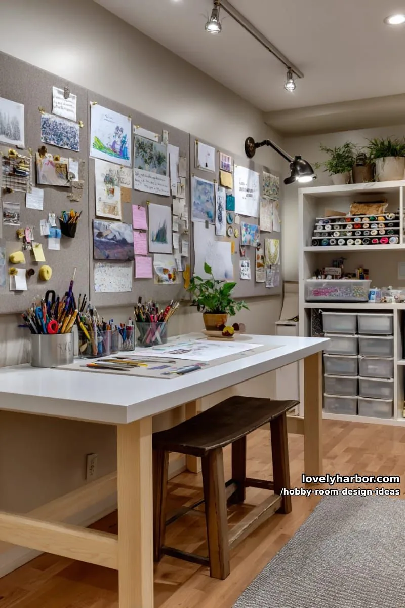 15 Inspiring Hobby Room Design Ideas You’ll Love 16 gallery-style art wall with magnetic boards for displaying ongoing projects 1