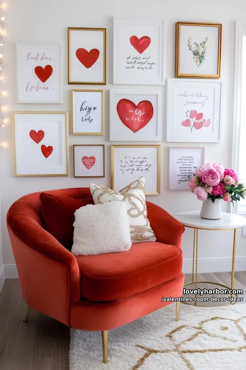 15 Valentine's Room Decor Ideas for a Romantic Ambiance 55 gallery wall of framed love letters and watercolor heart illustrations 1
