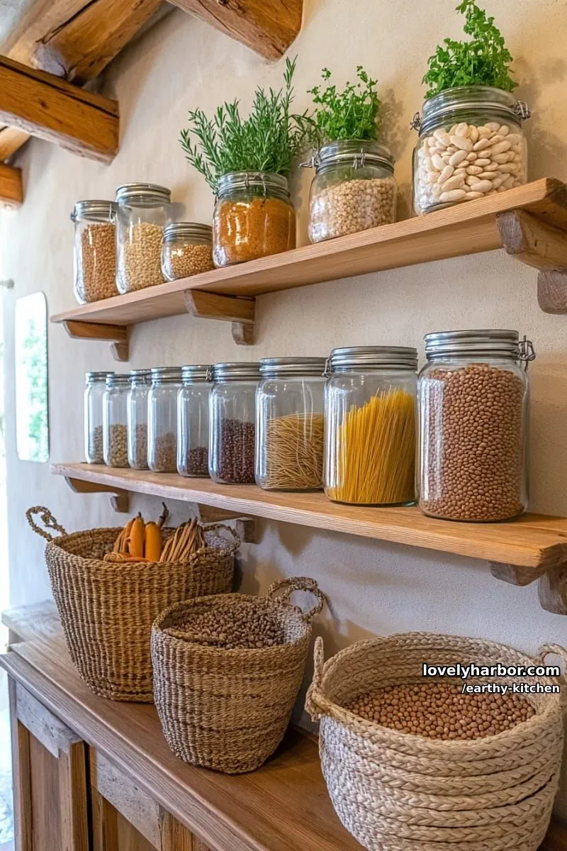 glass jar pantry display with dried goods and spice blends in earthy tones 1