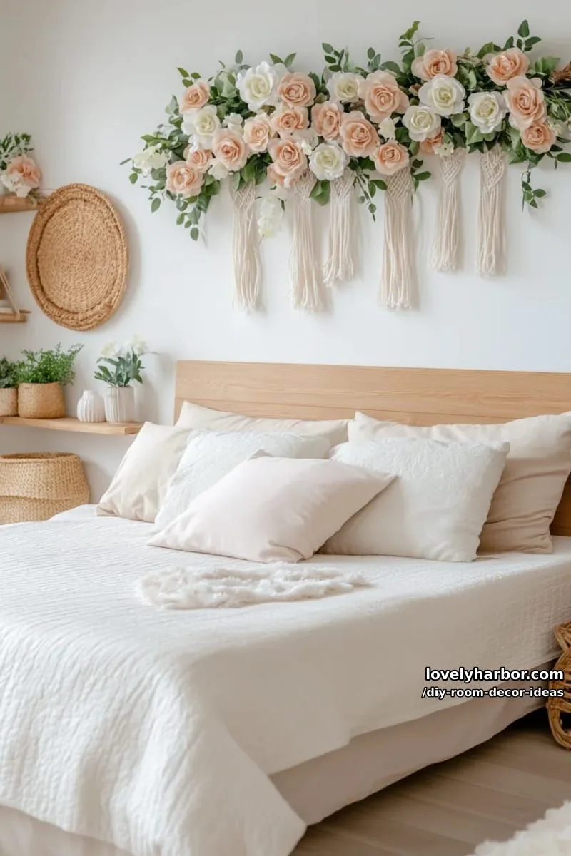 15 Creative DIY Room Decor Ideas to Add Color to Your Space 9 hang a cascading faux flower garland above your bed for a boho touch 1