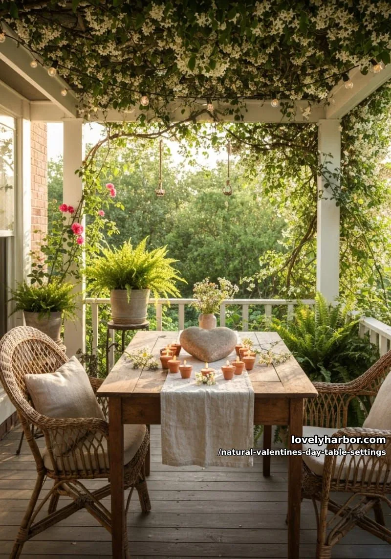 15 Natural Valentine’s Day Table Settings Perfect for a Romantic Table for Two 19 heart-shaped stone centerpiece surrounded by tea lights in mini terracotta pots 1