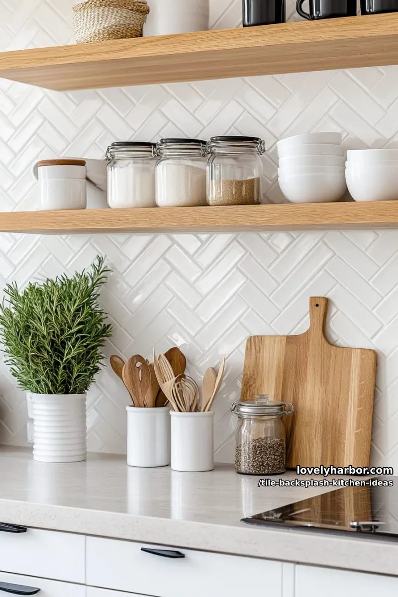 15 Tile Backsplash Ideas for a Stylish Kitchen 20 herringbone pattern with creamy white tiles and thin contrasting grout lines 1