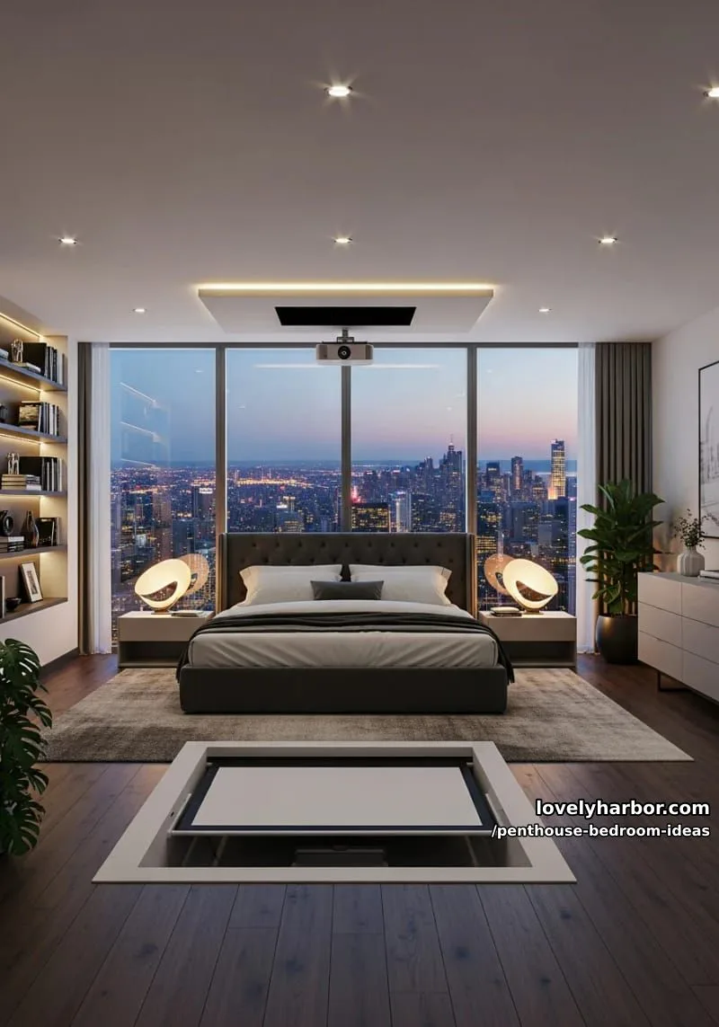 hidden ceiling projector and retractable screen for an in-bedroom home theater 1