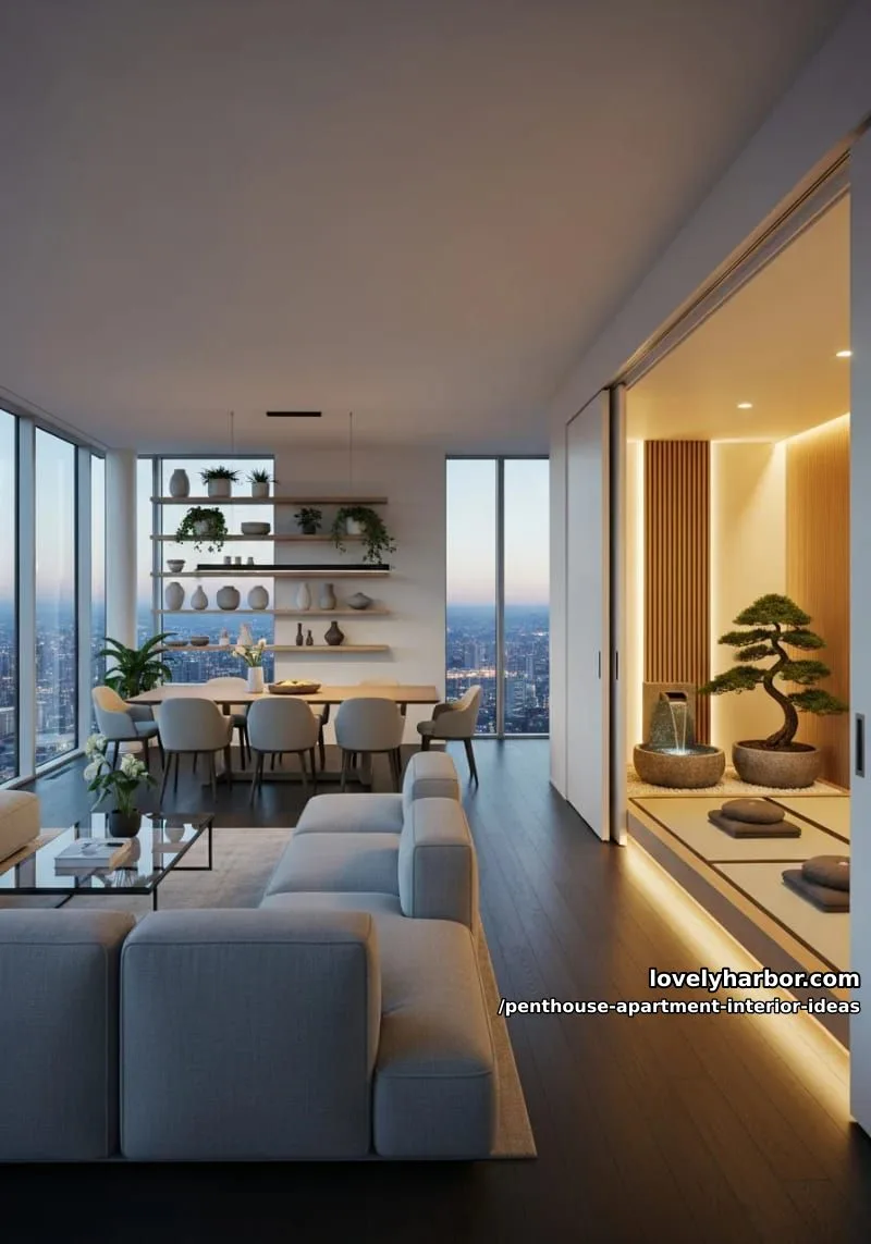 29 Stunning Penthouse Apartment Interior Design Ideas for a Fresh New Look 60 hidden pocket doors revealing a secret zen meditation alcove 1