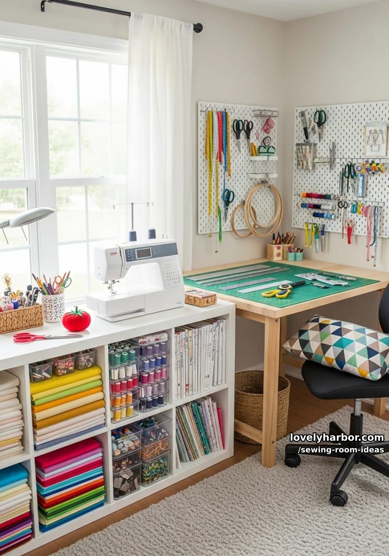 ikea kallax unit transformed into a vibrant sewing and craft center 1