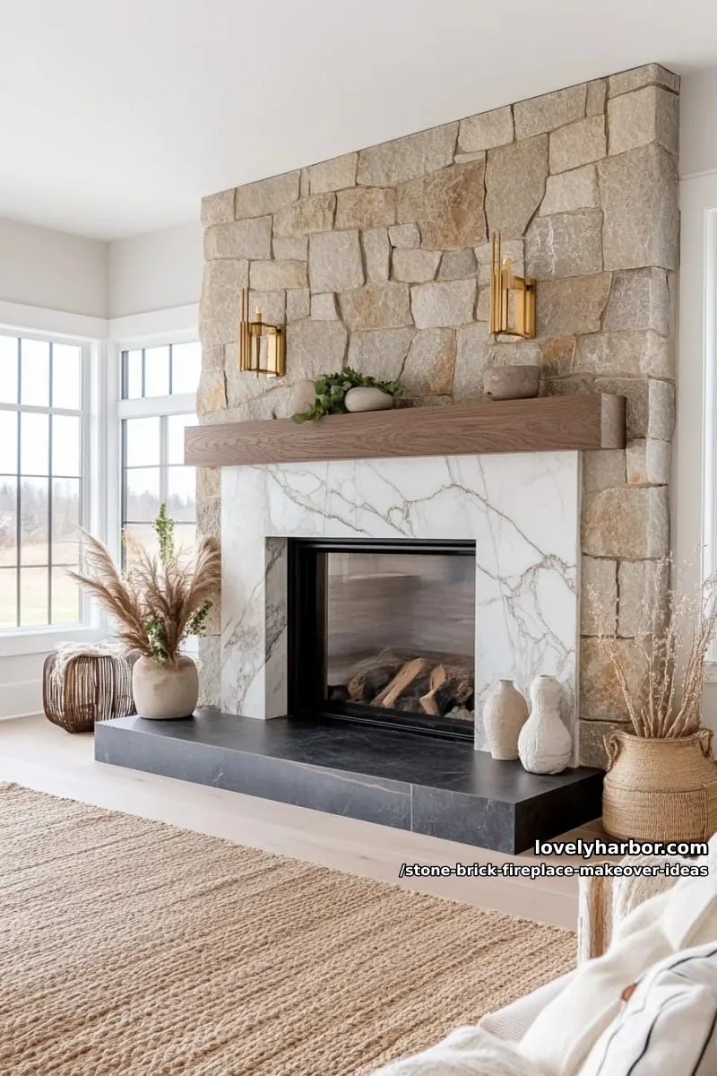 incorporate sleek marble slabs into brick for a luxe, updated fireplace face. 1