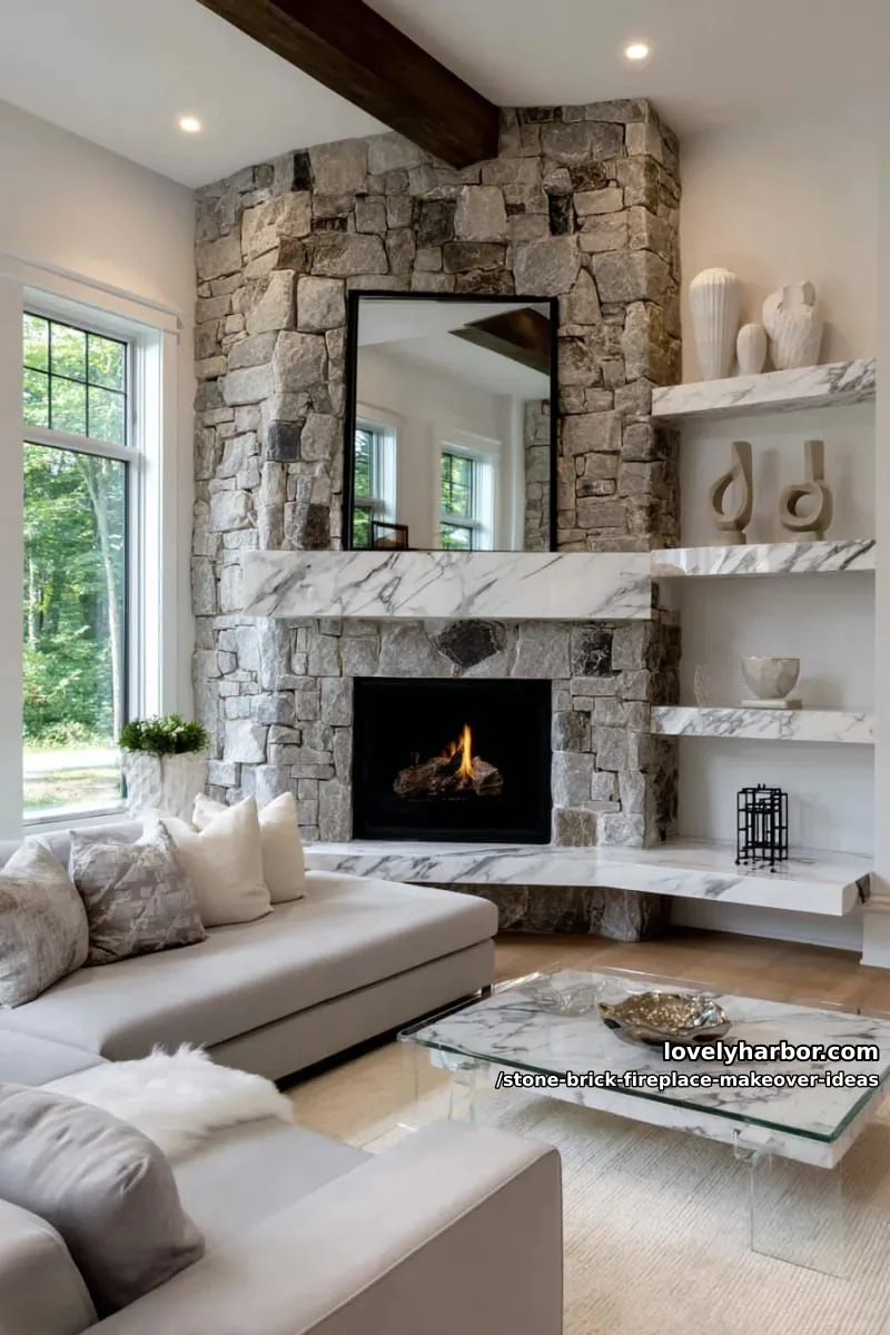 incorporate sleek marble slabs into brick for a luxe, updated fireplace face. 1