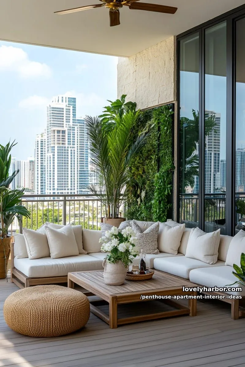 29 Stunning Penthouse Apartment Interior Design Ideas for a Fresh New Look 24 indoor-outdoor terrace lounge with lush vertical garden wall 1