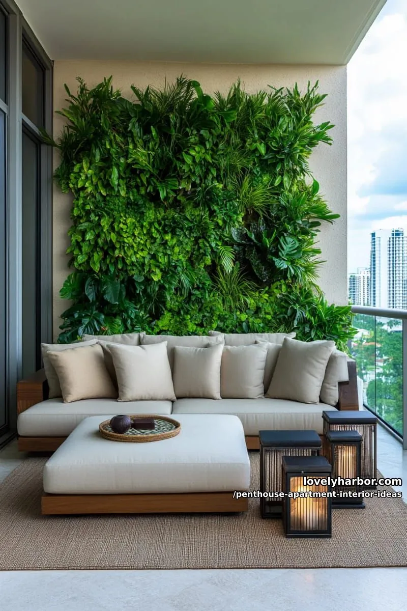 29 Stunning Penthouse Apartment Interior Design Ideas for a Fresh New Look 25 indoor-outdoor terrace lounge with lush vertical garden wall 1