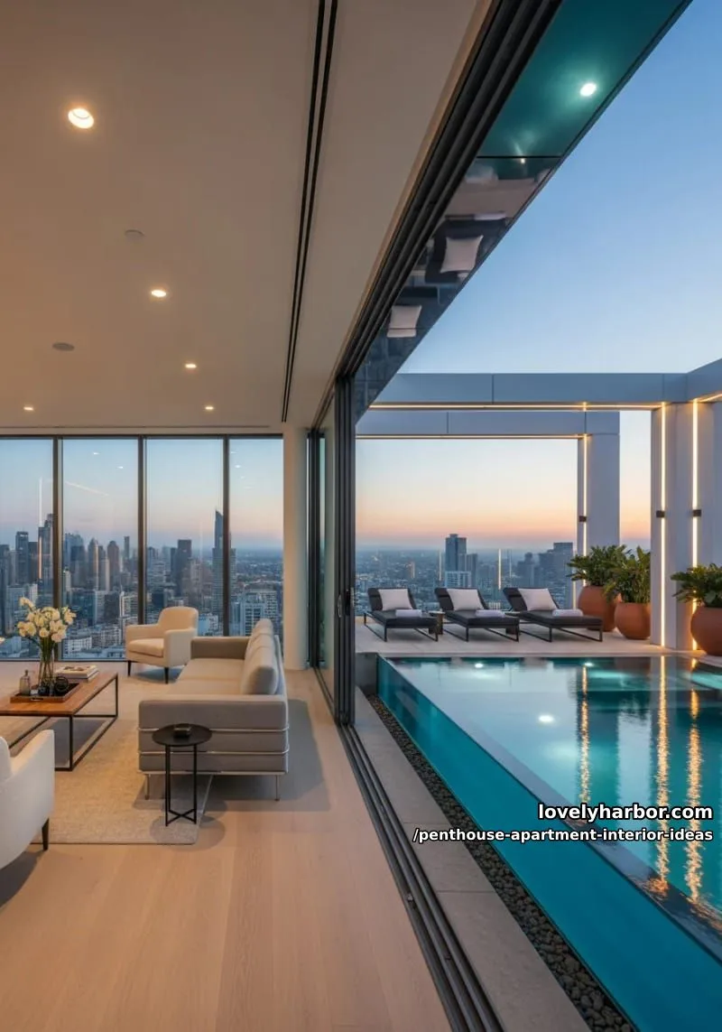 29 Stunning Penthouse Apartment Interior Design Ideas for a Fresh New Look 18 infinity edge rooftop pool with glass perimeter and skyline backdrop 1