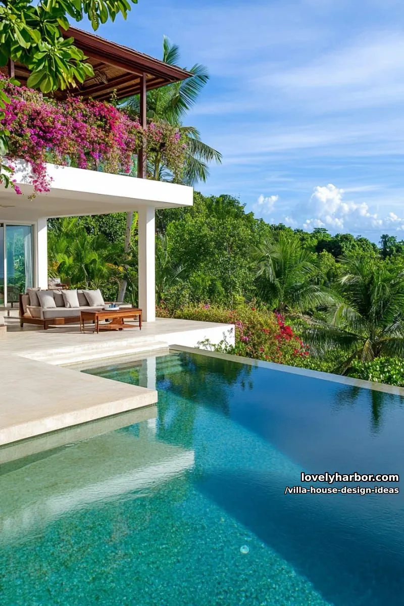infinity pool wrapping around the villa with sunken lounge seating inside 1