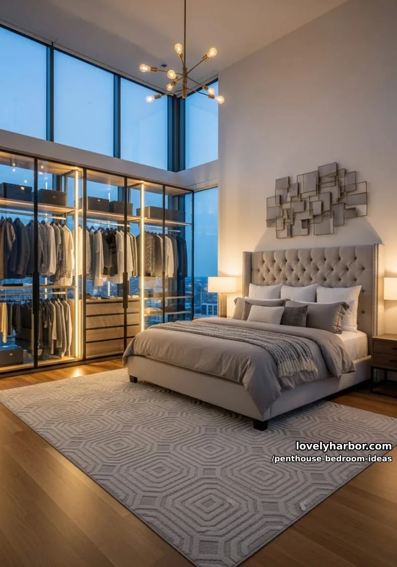 integrated walk-in closet with glass doors and elegant backlighting 1