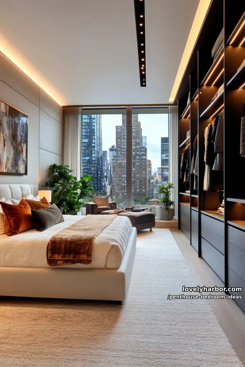 integrated walk-in closet with glass doors and elegant backlighting 1