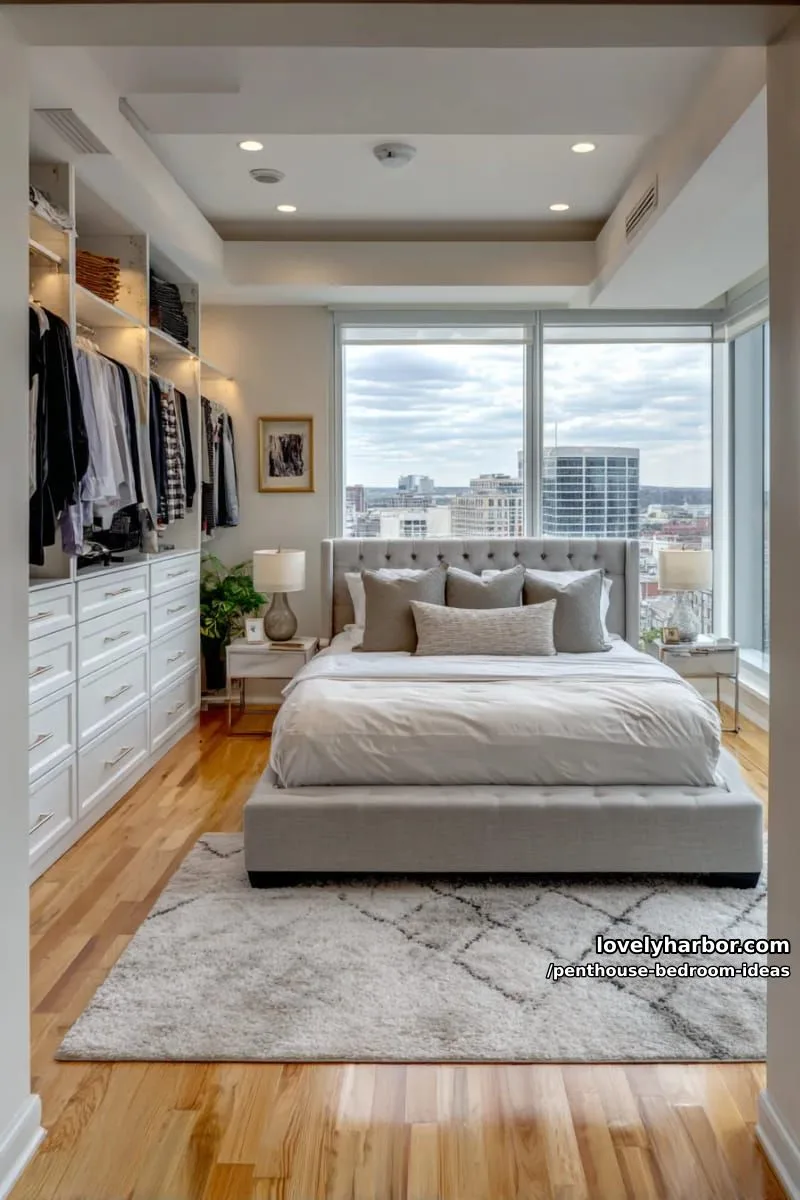 integrated walk-in closet with glass doors and elegant backlighting 1