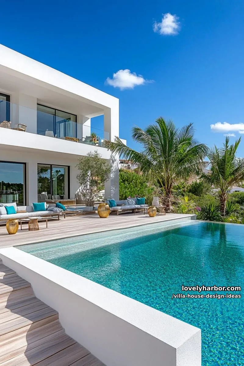 l-shaped villa wrapping around a geometric turquoise swimming pool 1