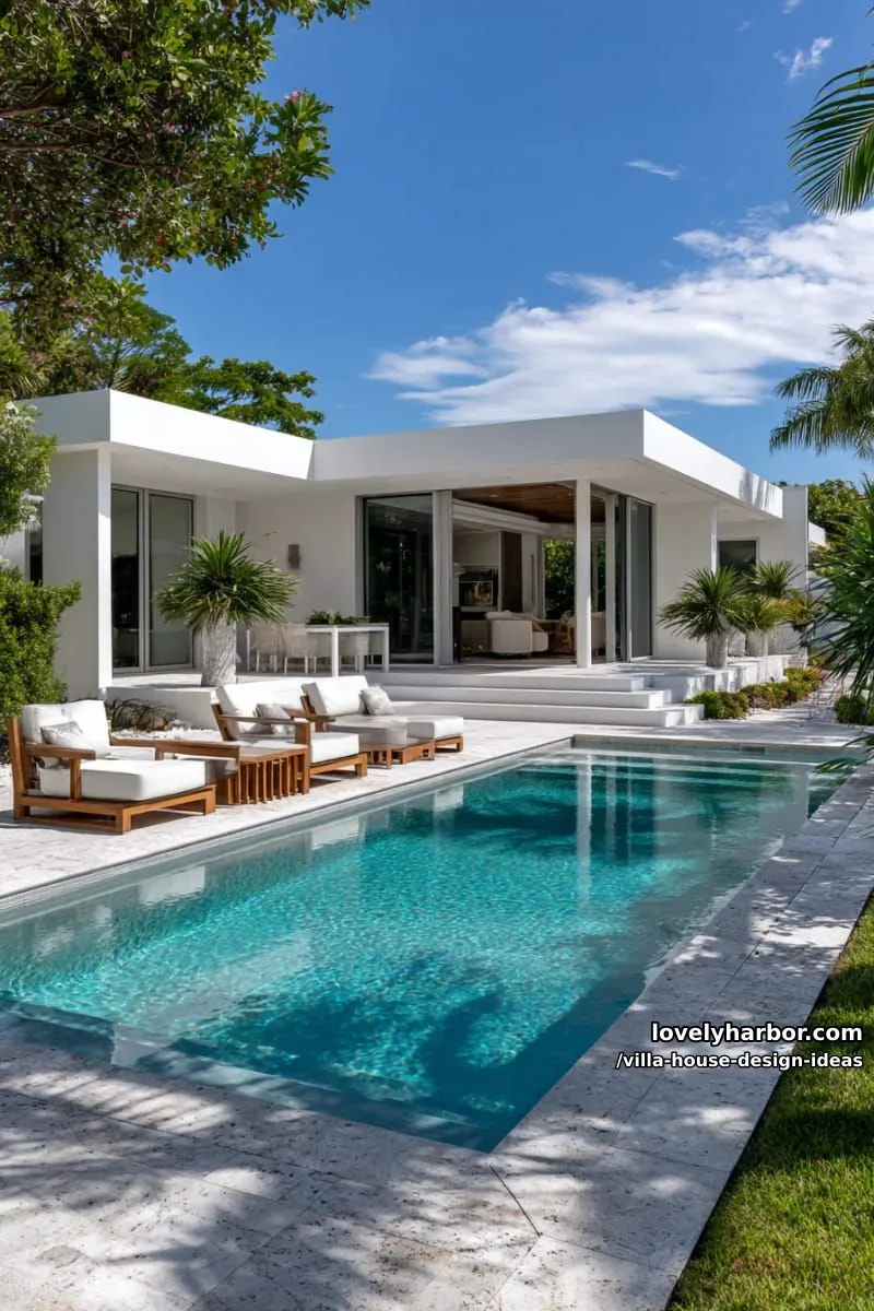 l-shaped villa wrapping around a geometric turquoise swimming pool 1