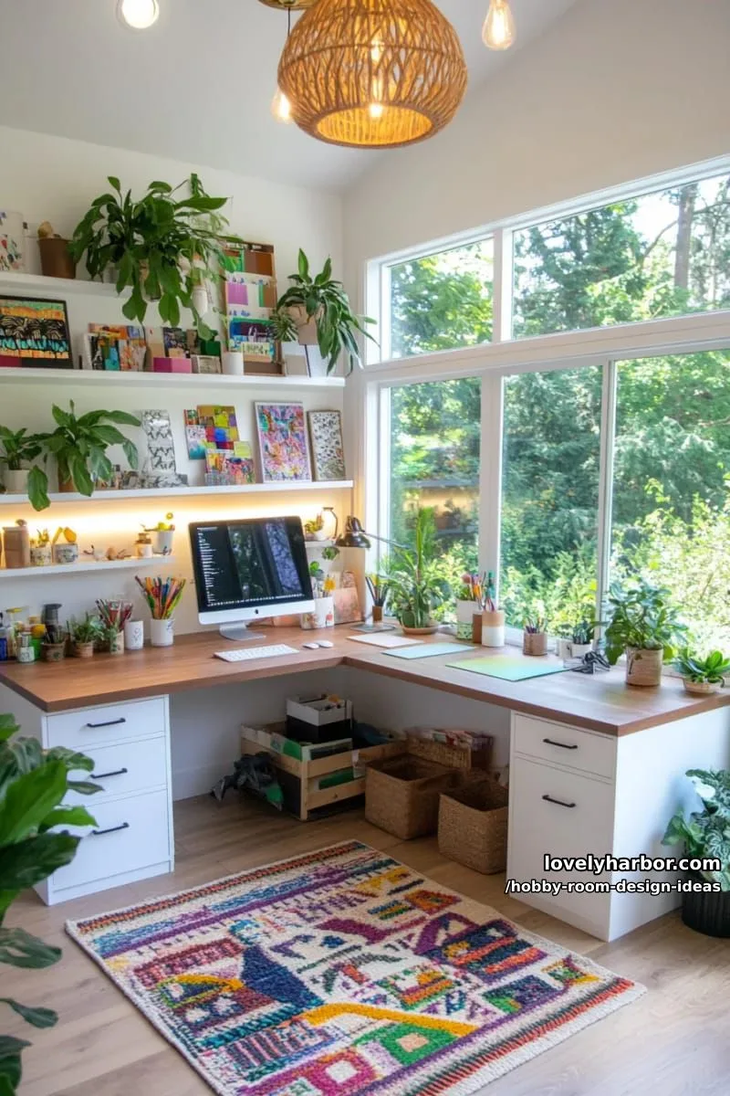 15 Inspiring Hobby Room Design Ideas You’ll Love 30 l-shaped workstation with custom lighting and built-in cubby storage 1