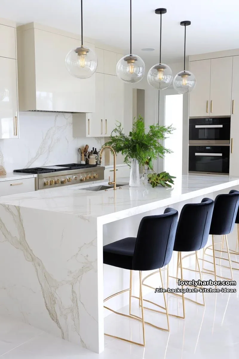 15 Tile Backsplash Ideas for a Stylish Kitchen 13 large-format marble tiles with dramatic veining for a statement backsplash 1