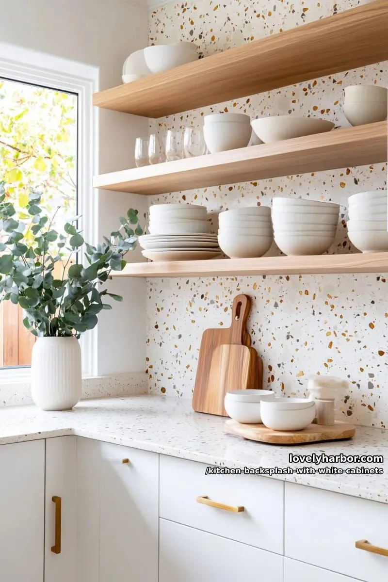 large-format terrazzo tiles with flecks of gold and gray 1