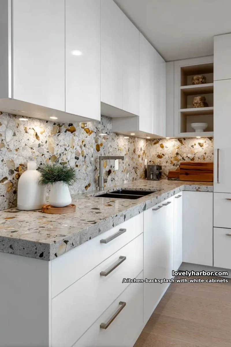 large-format terrazzo tiles with flecks of gold and gray 1