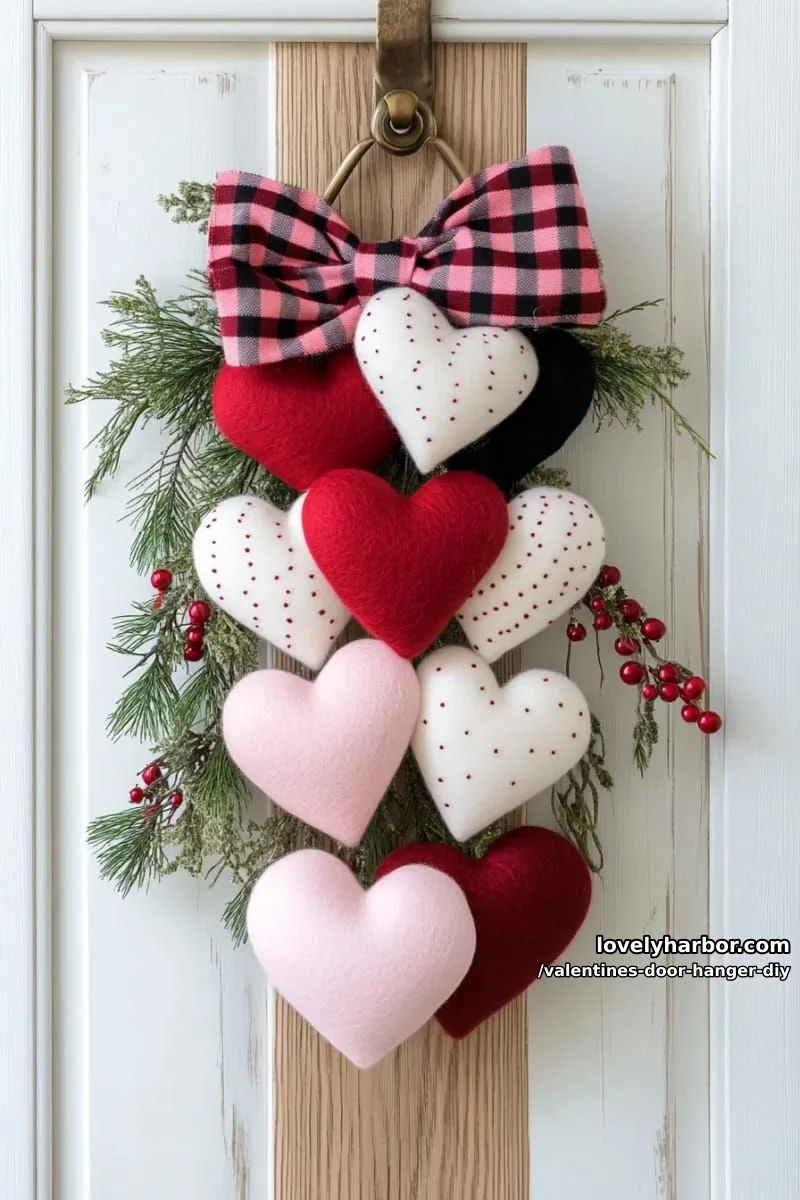 layered felt hearts and cozy flannel bow for a woodland cottage vibe 1