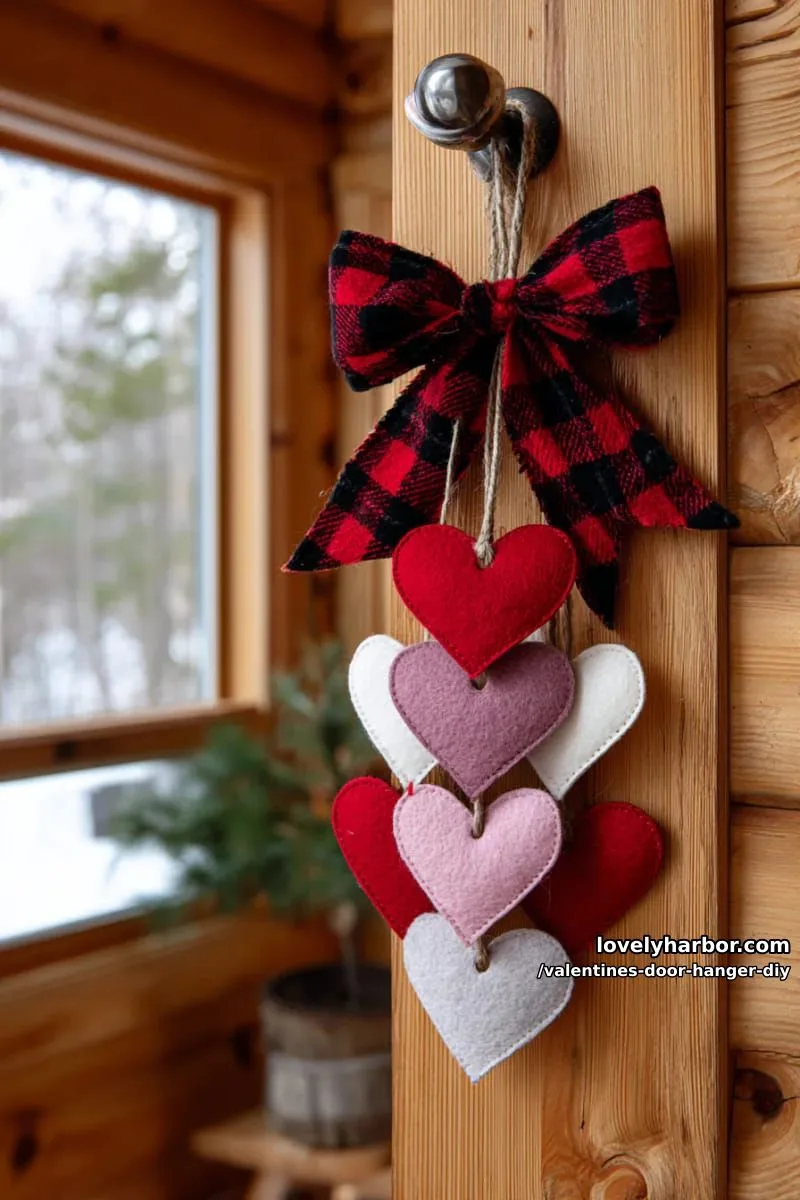 layered felt hearts and cozy flannel bow for a woodland cottage vibe 1