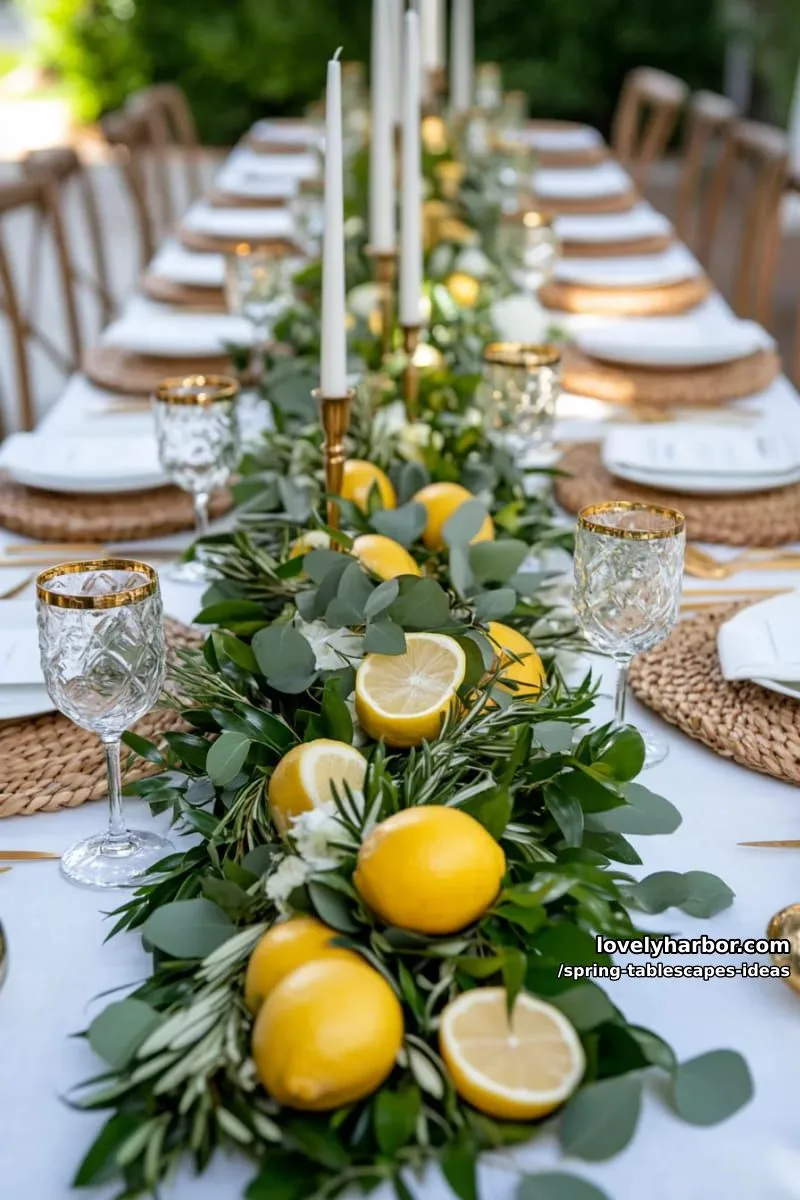 layered lemon and greenery garlands as a sunny spring table centerpiece 1