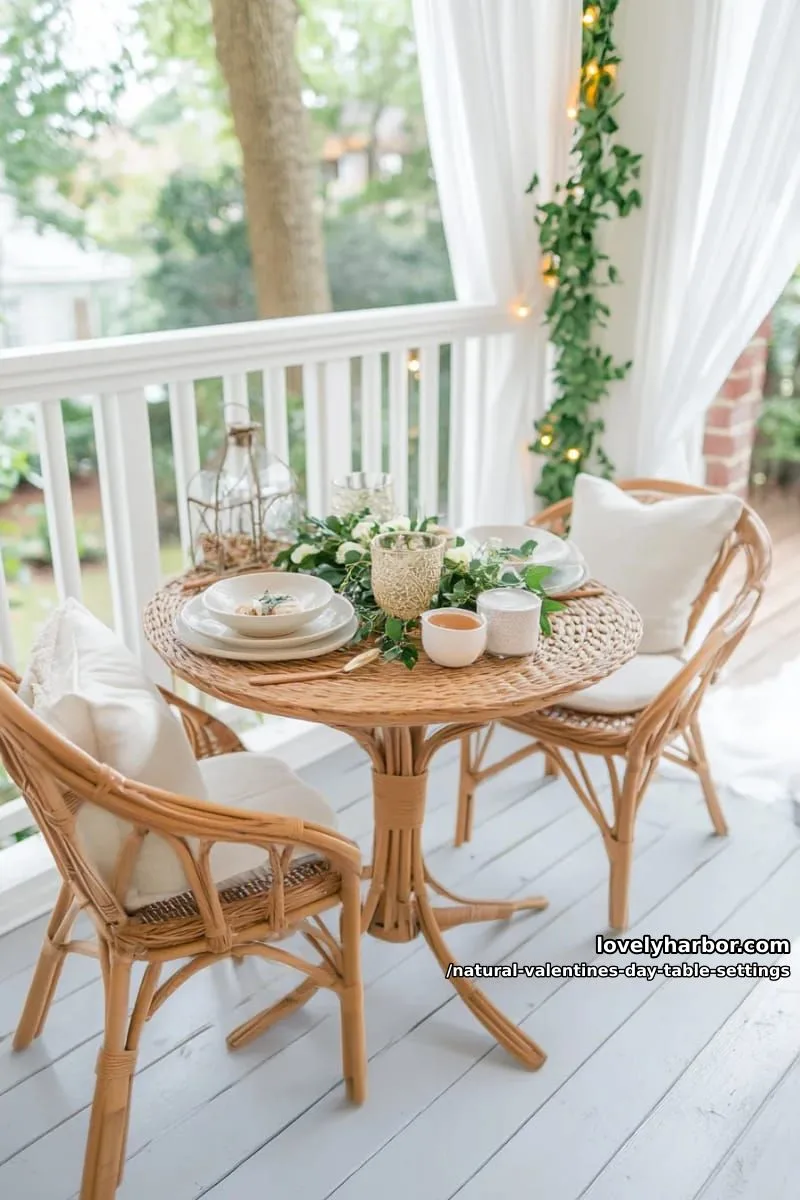 15 Natural Valentine’s Day Table Settings Perfect for a Romantic Table for Two 51 layered stoneware dishes with simple greenery garlands around the plates 1
