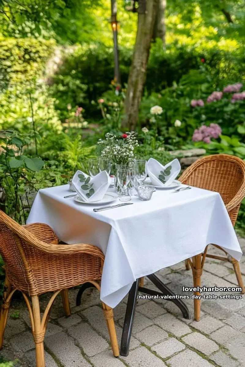 15 Natural Valentine’s Day Table Settings Perfect for a Romantic Table for Two 10 linen napkins folded into heart shapes with eucalyptus sprigs for décor 1