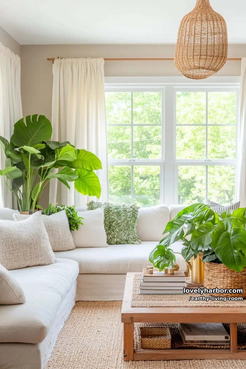 Bring Nature Indoors: 15 Earthy Living Room Designs to Inspire 10 lush indoor jungle corner with oversized ferns and trailing pothos plants 1