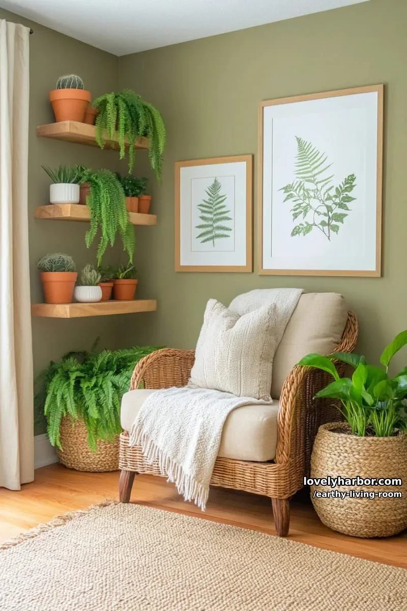 Bring Nature Indoors: 15 Earthy Living Room Designs to Inspire 12 lush indoor jungle corner with oversized ferns and trailing pothos plants 1