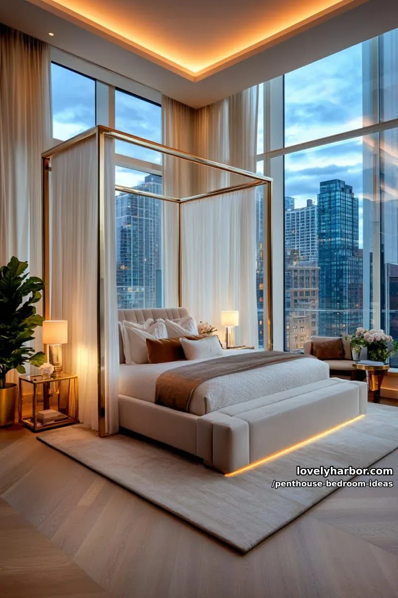 luxurious canopy bed with sheer drapes and built-in nightstand lighting 1