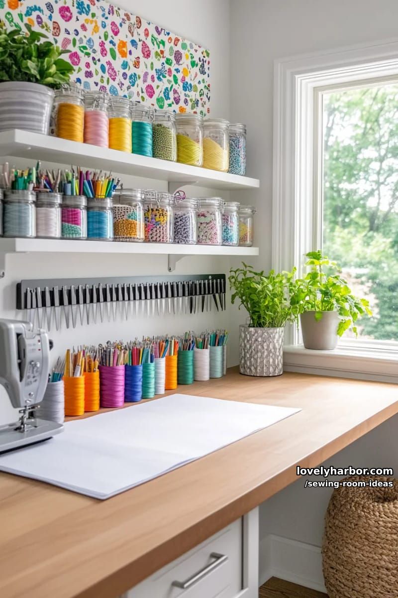 magnet strips on the wall for instantly accessible metal sewing tools 1