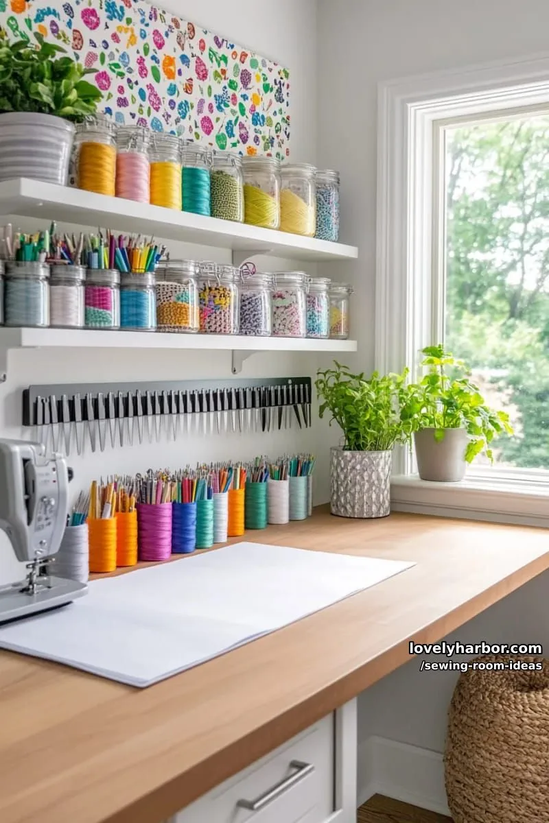 15 Creative Sewing Room Design Ideas 20 magnet strips on the wall for instantly accessible metal sewing tools 1