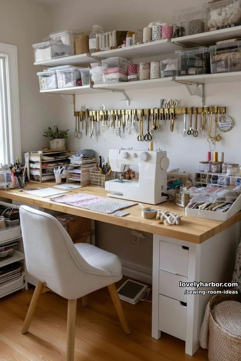 magnet strips on the wall for instantly accessible metal sewing tools 1