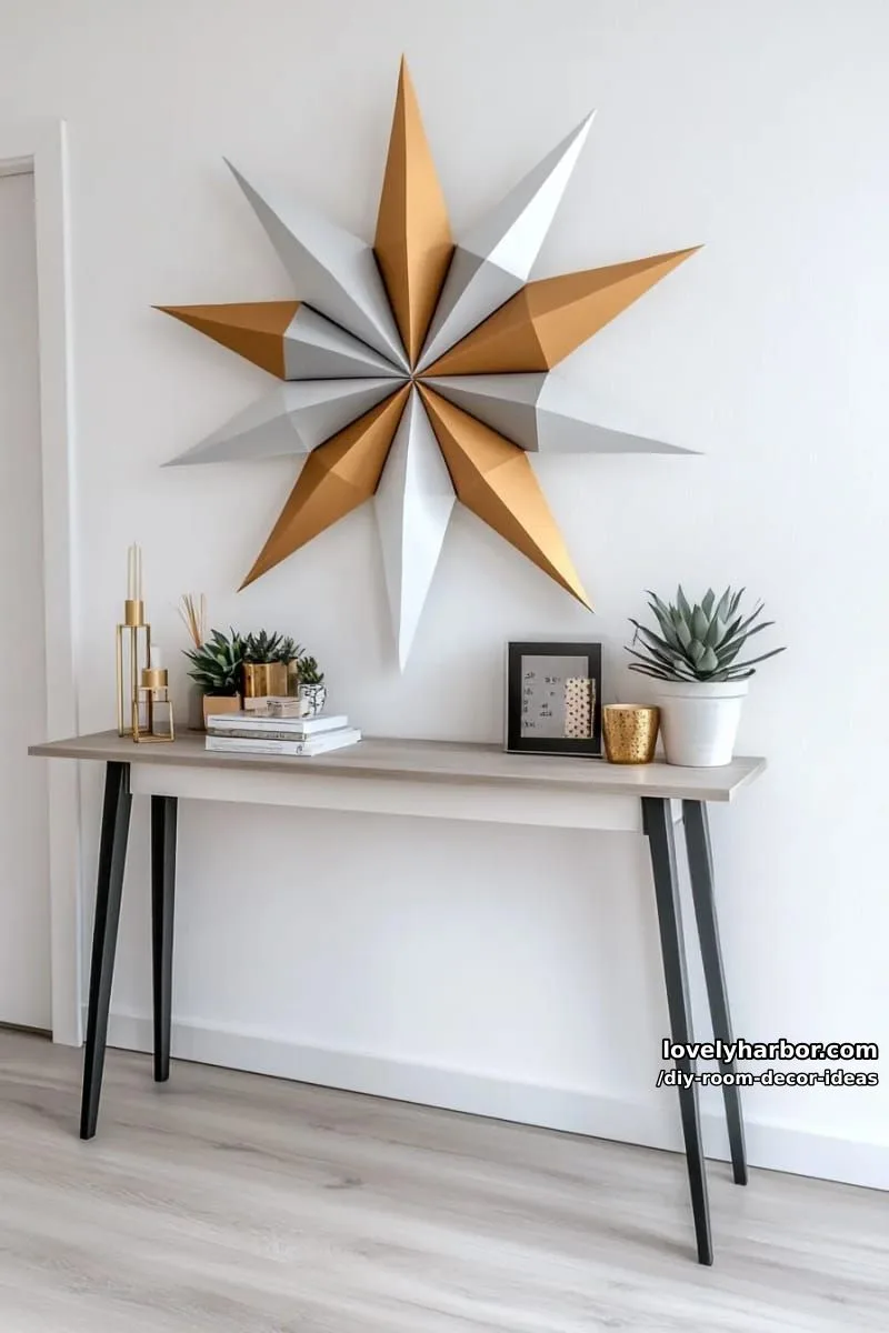 15 Creative DIY Room Decor Ideas to Add Color to Your Space 10 make a 3d geometric star wall art piece with metallic paper accents 1