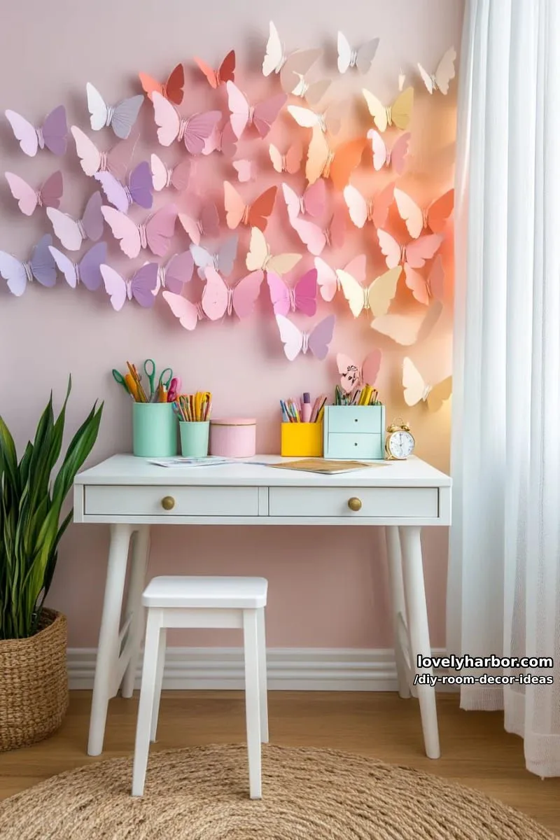 15 Creative DIY Room Decor Ideas to Add Color to Your Space 28 make a butterfly wall collage with pastel paper cutouts in ombré shades 1