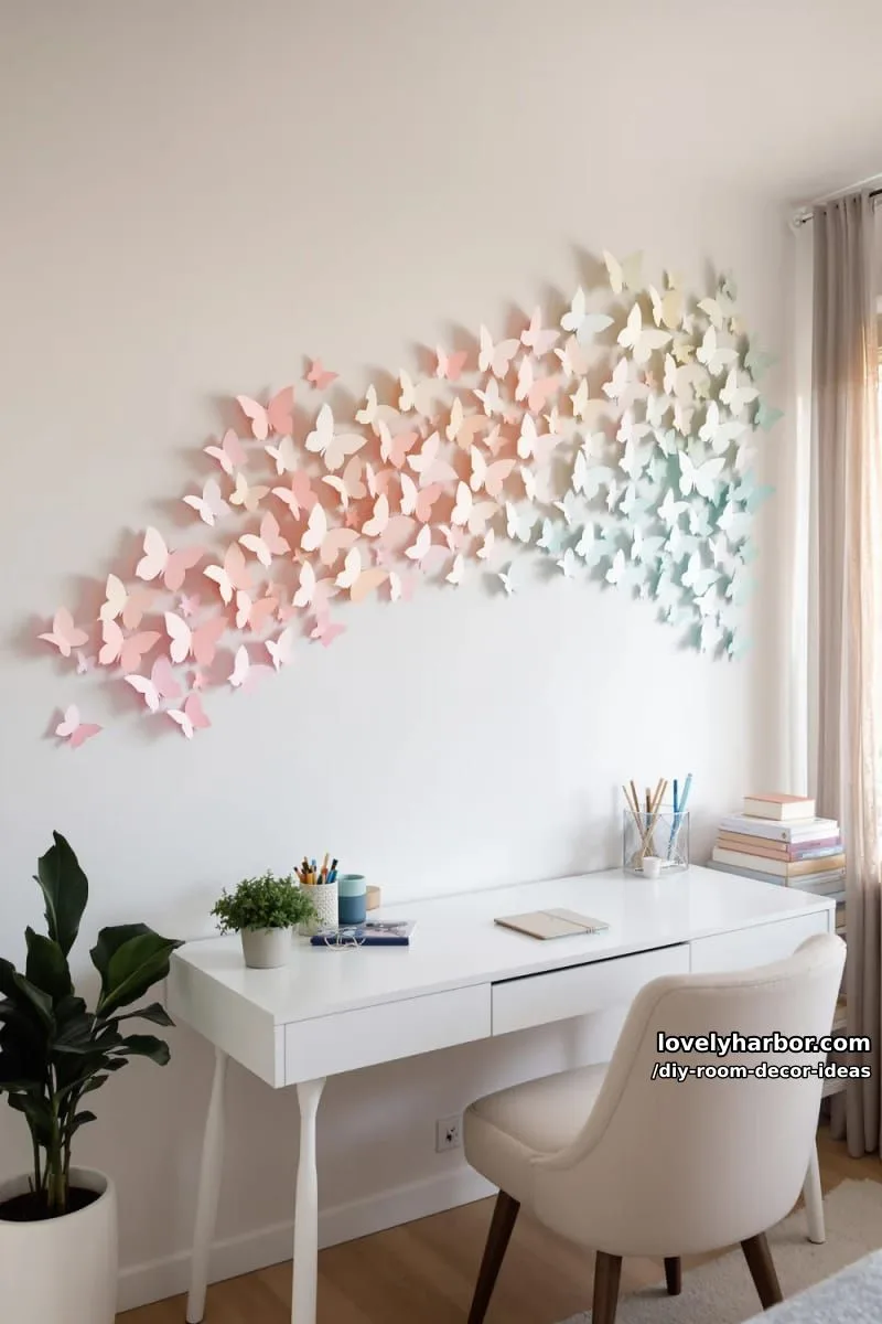 15 Creative DIY Room Decor Ideas to Add Color to Your Space 29 make a butterfly wall collage with pastel paper cutouts in ombré shades 1