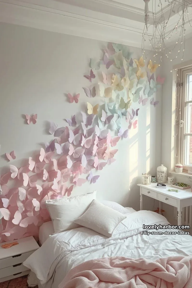 15 Creative DIY Room Decor Ideas to Add Color to Your Space 30 make a butterfly wall collage with pastel paper cutouts in ombré shades 1