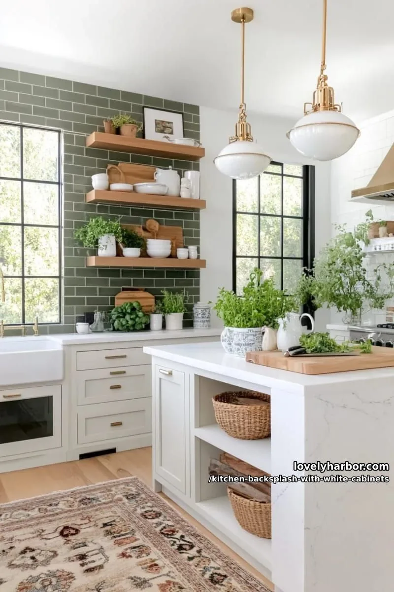 matte sage green subway tiles paired with white cabinets for soft contrast 1
