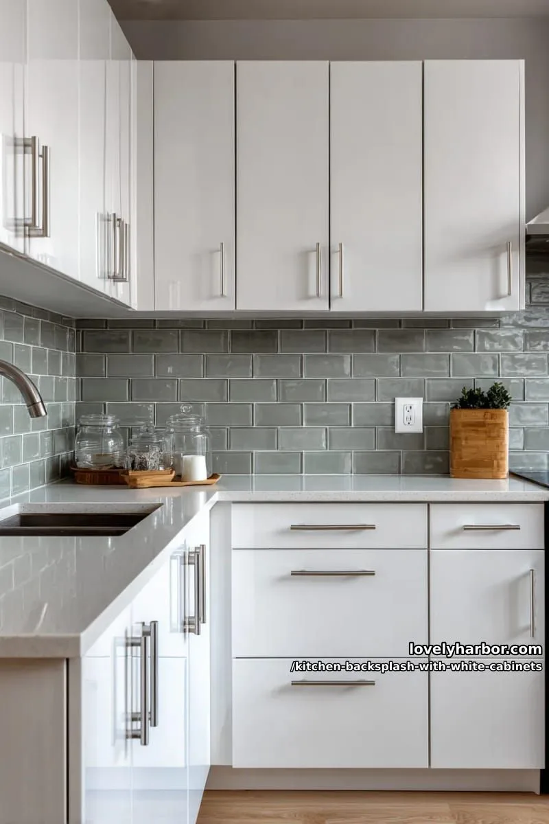 matte sage green subway tiles paired with white cabinets for soft contrast 1