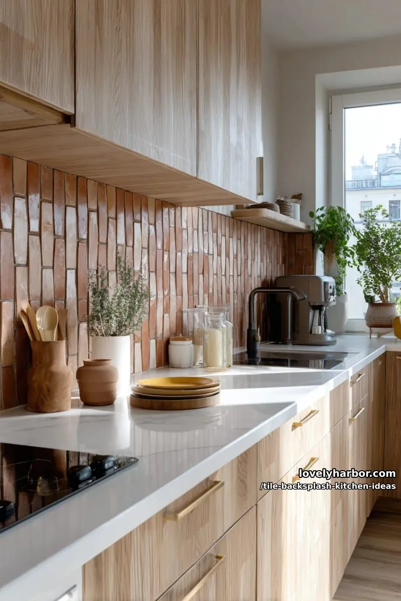 15 Tile Backsplash Ideas for a Stylish Kitchen 12 matte terracotta tiles in vertical stack creating warmth and modernity 1