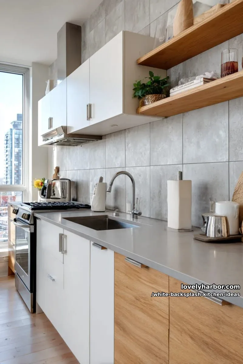15 Elegant White Backsplash Ideas for Your Kitchen 39 matte white large-format tiles extending from backsplash to ceiling for drama 1