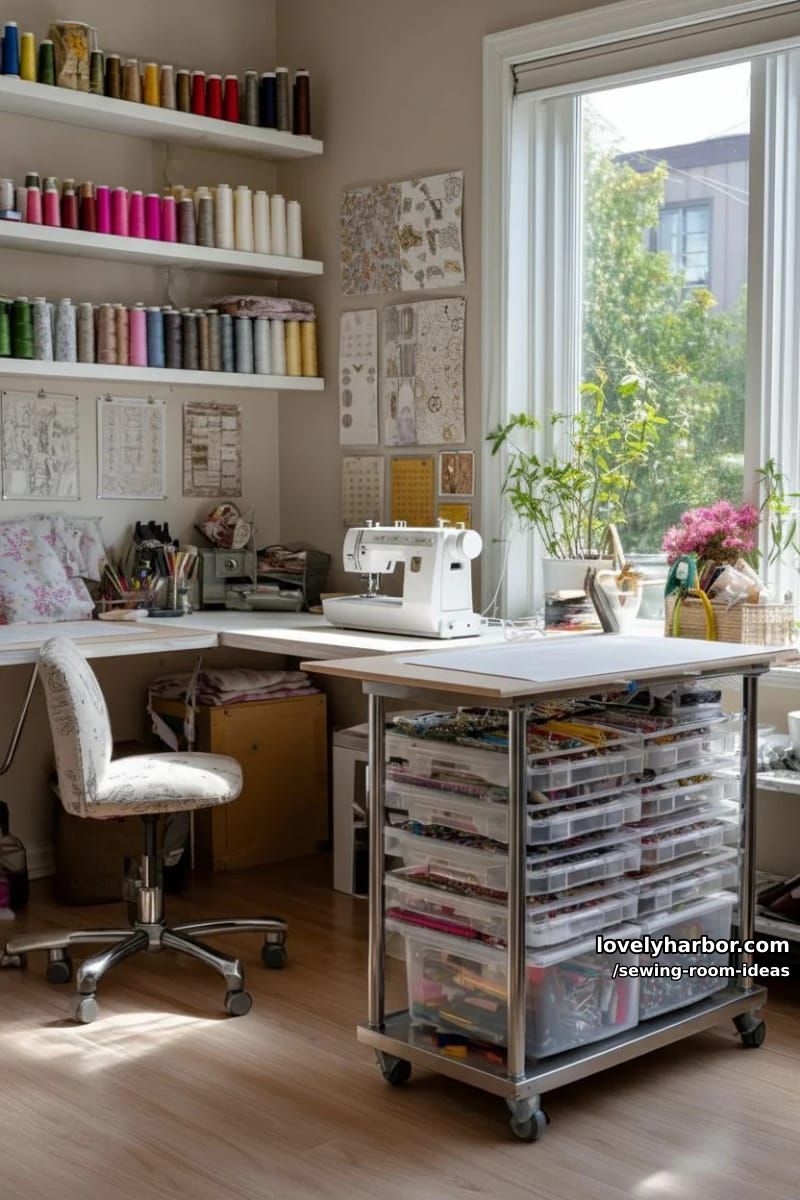 mini rolling cart with clear drawers for pins, bobbins, and tiny notions 1