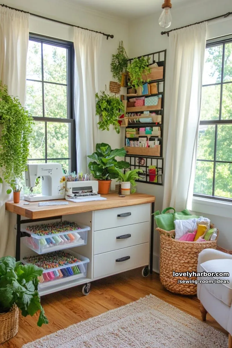 15 Creative Sewing Room Design Ideas 9 mini rolling cart with clear drawers for pins, bobbins, and tiny notions 1