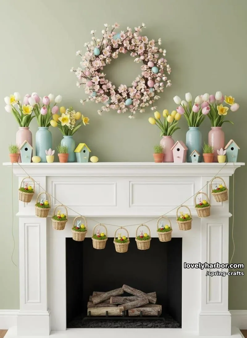 mini woven basket garlands filled with faux moss and tiny spring critters 1