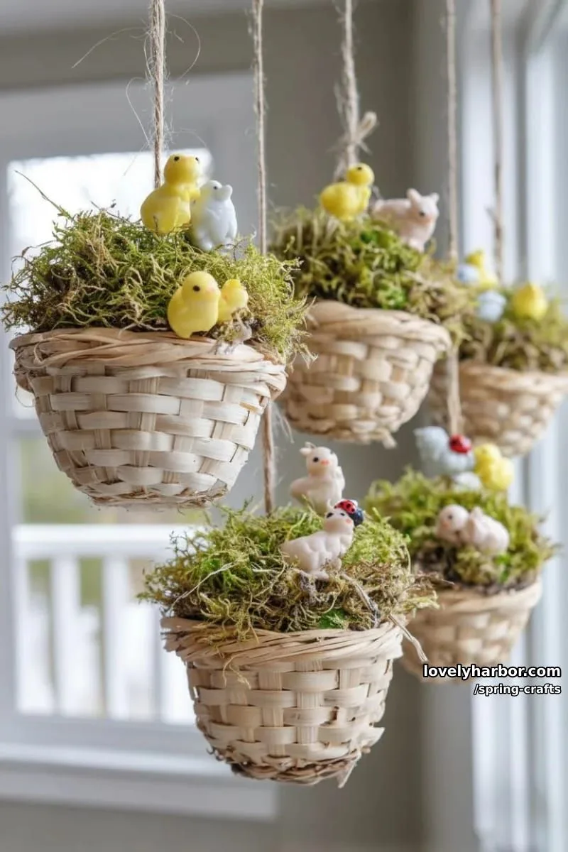 mini woven basket garlands filled with faux moss and tiny spring critters 1
