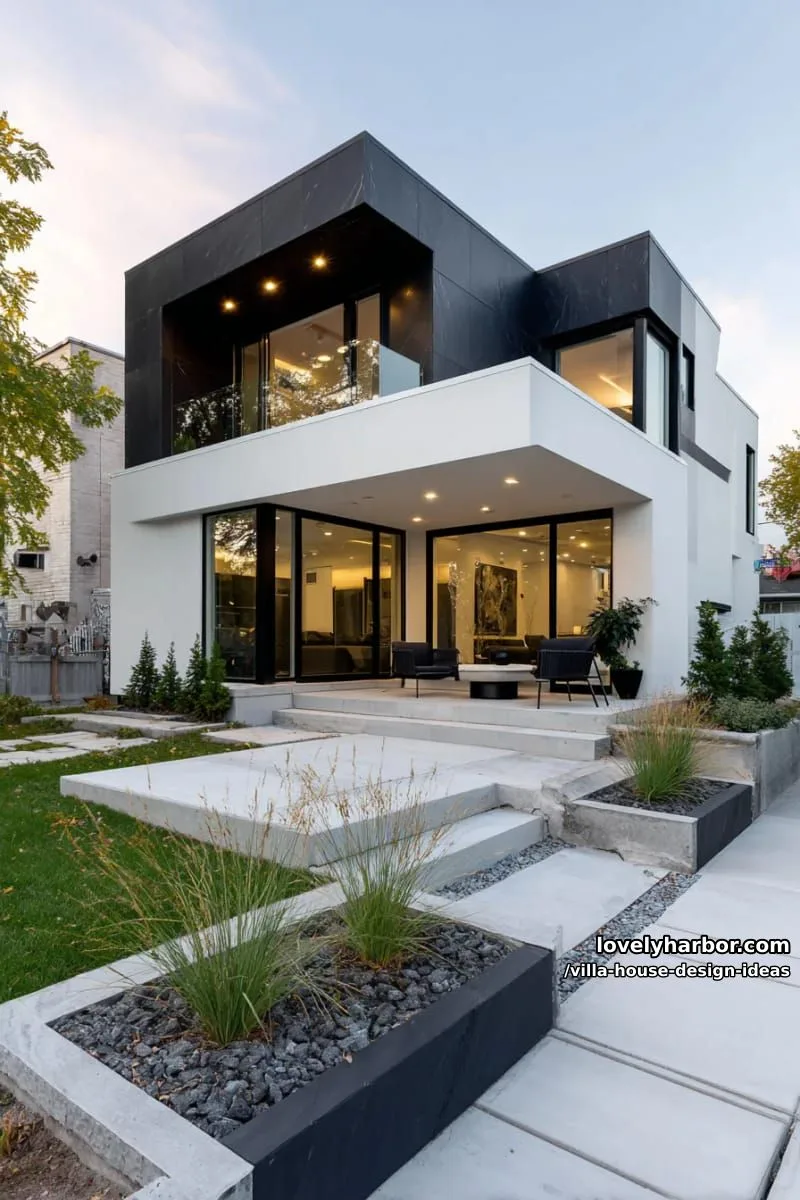 modern black-and-white villa with bold rectangular geometry 1