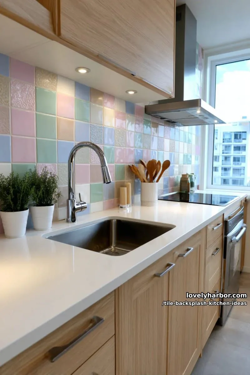 15 Tile Backsplash Ideas for a Stylish Kitchen 19 muted pastel checkerboard tiles for a playful yet sophisticated kitchen look 1